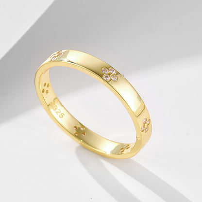 Wholesale 925 Sterling Silver Four-Leaf Clover Zircon Ring Ins Style Light Luxury
