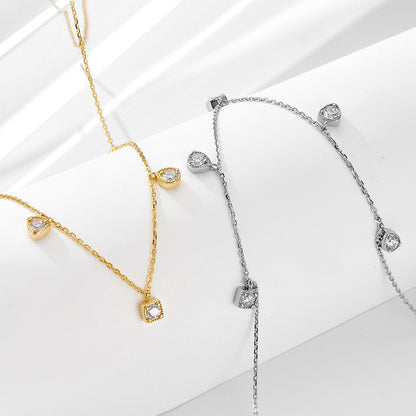 European and American Cross-border Geometric Small Square Zircon Pendant Necklace Women's S925 Sterl