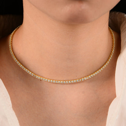 S925 Sterling Silver Gold-Plated Full Diamond Tennis Necklace High Qu.5mm Zircon Single Row Necklace 40cm