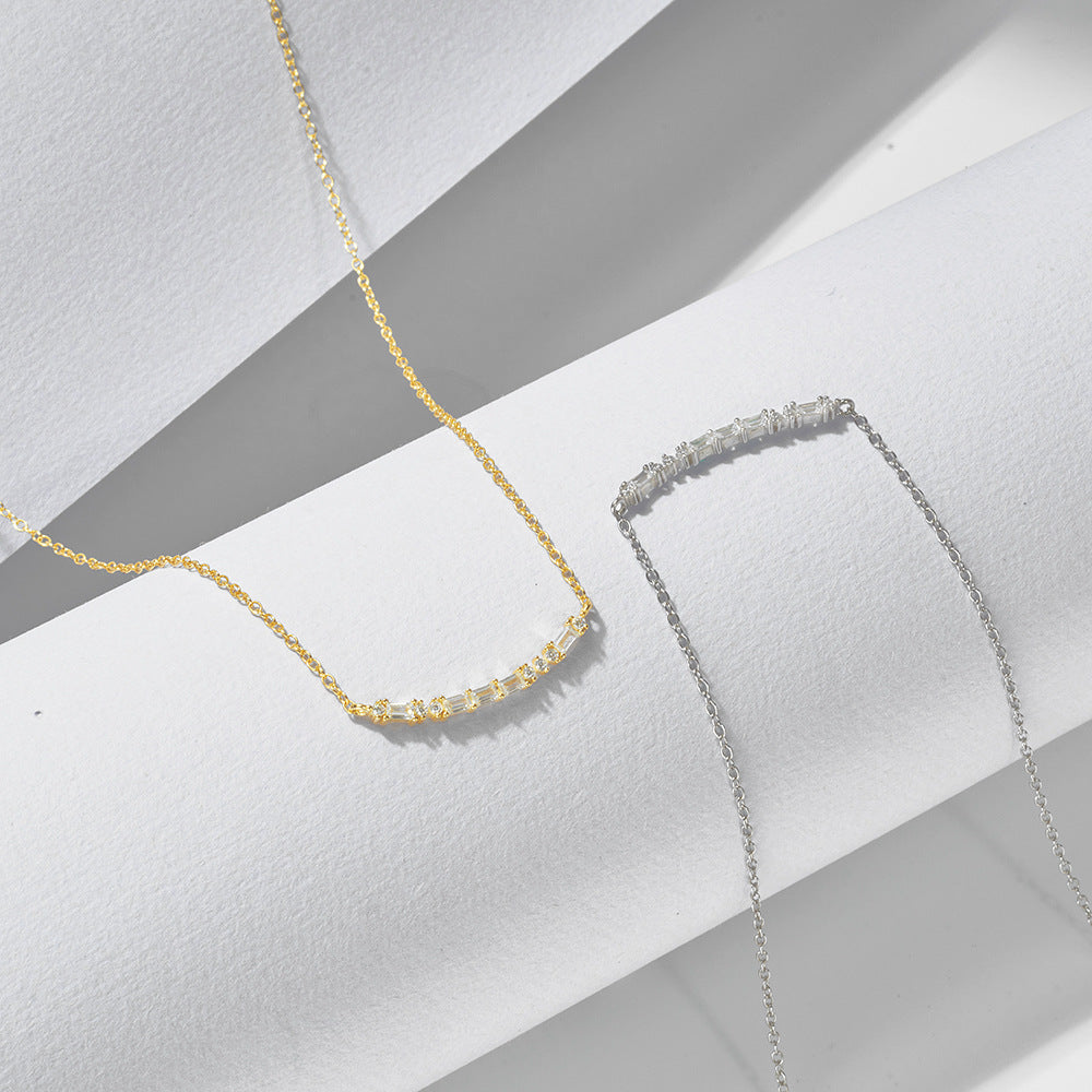 S925 sterling silver rectangular zircon smile pendant necklace European and American light luxury ni