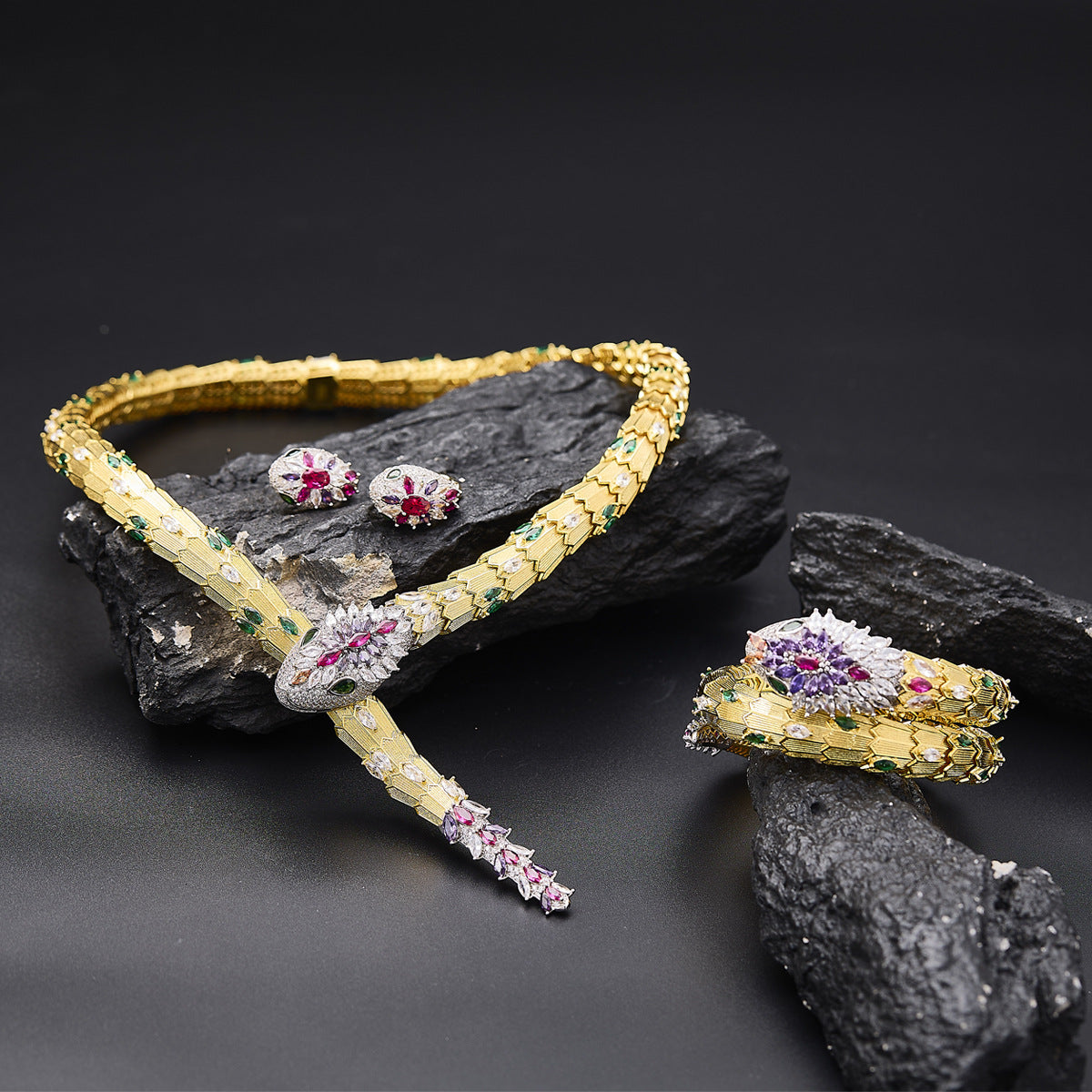 Colorful Snake Necklace - 18K Gold Plated | Bo Cheng Jewelry - View 2