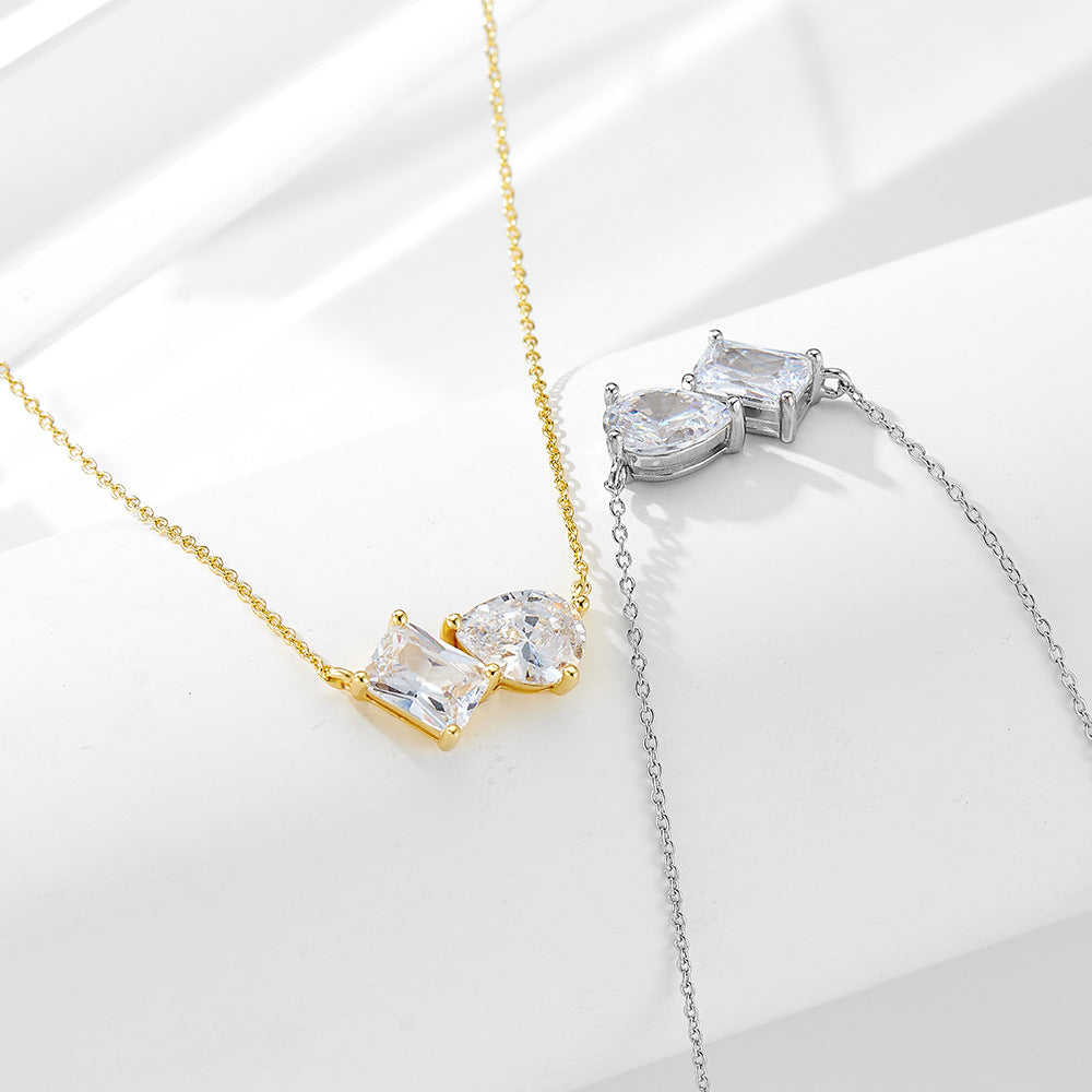 S925 Sterling Silver Pear-shaped Square Zircon Pendant Necklace Women's European and American Cross-