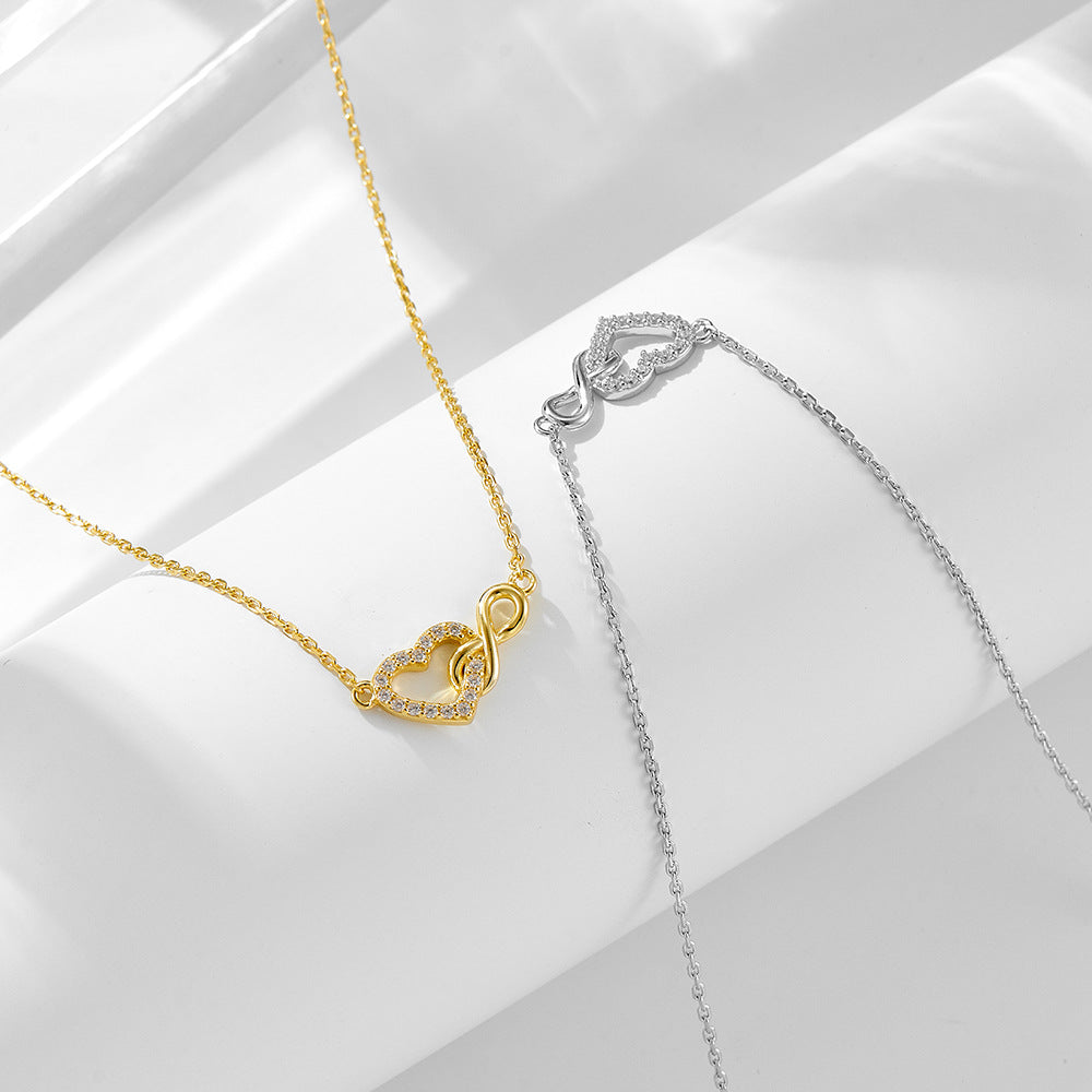 Lucky 8-word infinite heart-shaped sterling silver necklace for women European and American fashion