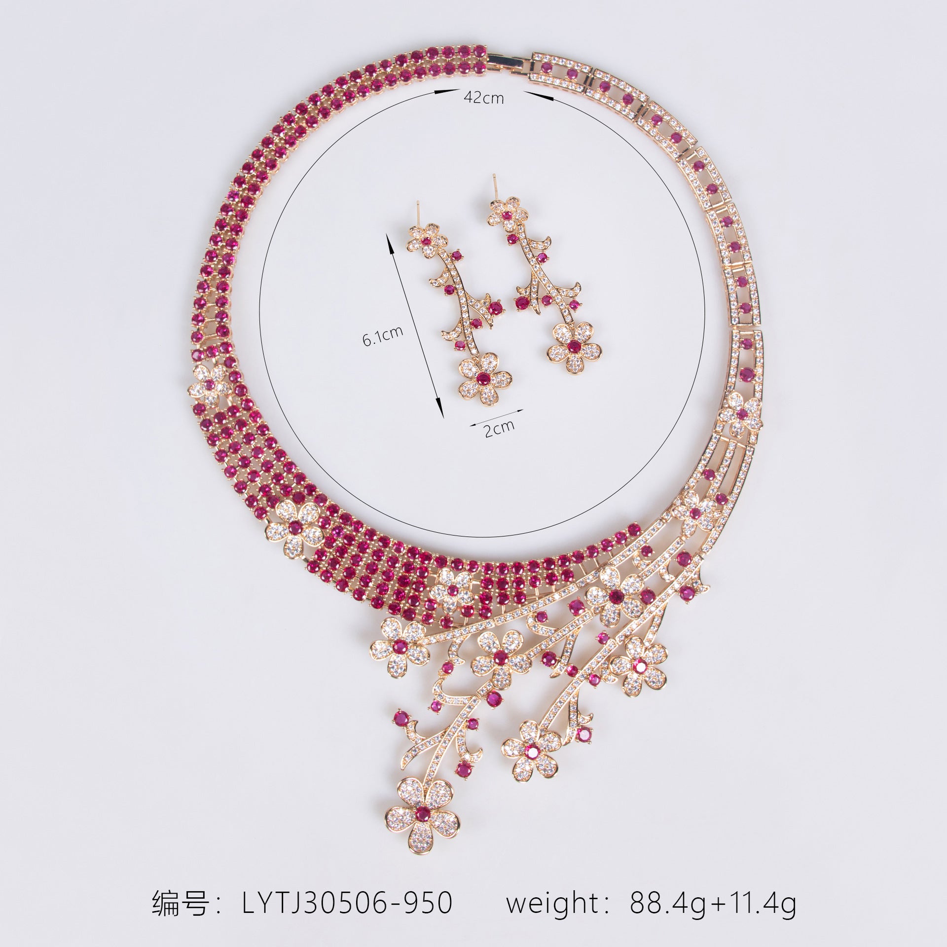 Lab Ruby Corundum Jewelry Set Gold Plated OEM View 2