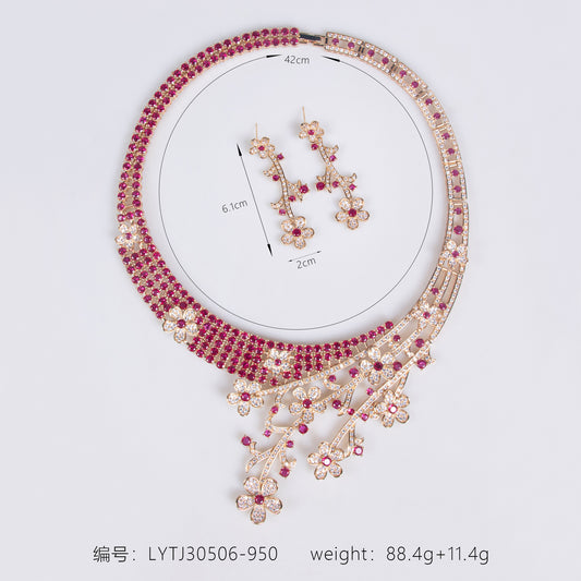 Lab Ruby Corundum Jewelry Set Gold Plated OEM View 2