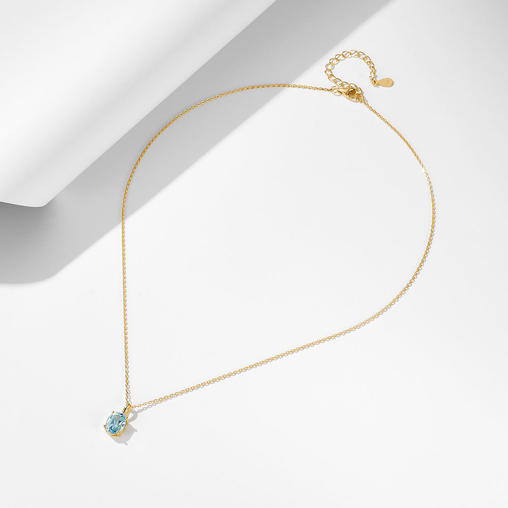 Sky Blue Topaz Sterling Silver Necklace Women's Japanese and Korean Simple Versatile Niche Design Ac