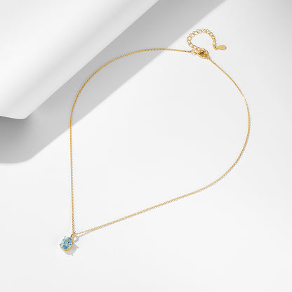 Sky Blue Topaz Sterling Silver Necklace Women's Japanese and Korean Simple Versatile Niche Design Ac