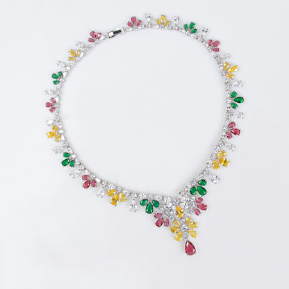 CZ Bridal Necklace Earrings Set 18K Gold Plated Wholesale View 4