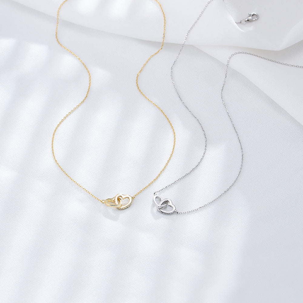S925 Sterling Silver Simple Diamond-encrusted Love Button Necklace Women's Korean Style Classic Eleg