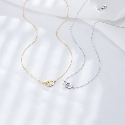 S925 Sterling Silver Simple Diamond-encrusted Love Button Necklace Women's Korean Style Classic Eleg
