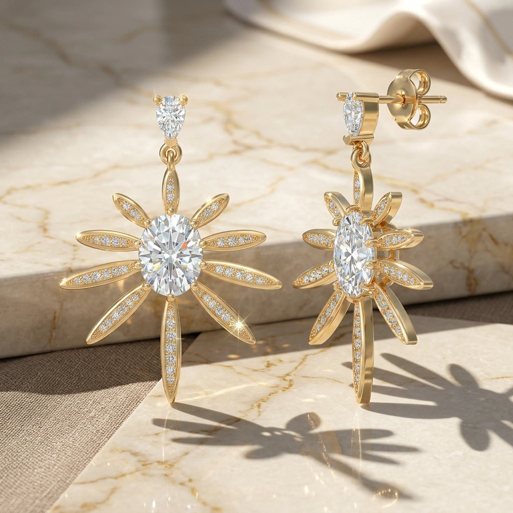 Hot-Selling European and American New Style Starburst S925 S | 925 Silver Moissanite Earrings | CZ Options | Wholesale