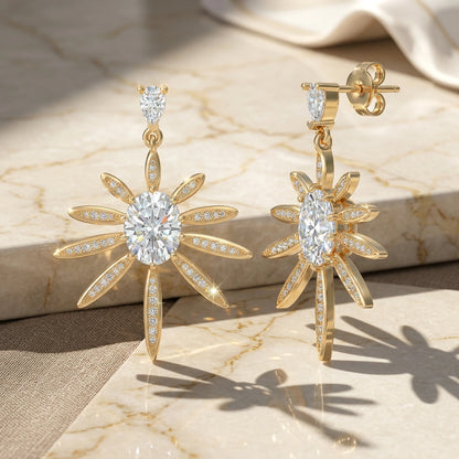 Hot-Selling European and American New Style Starburst S925 S | 925 Silver Moissanite Earrings | CZ Options | Wholesale