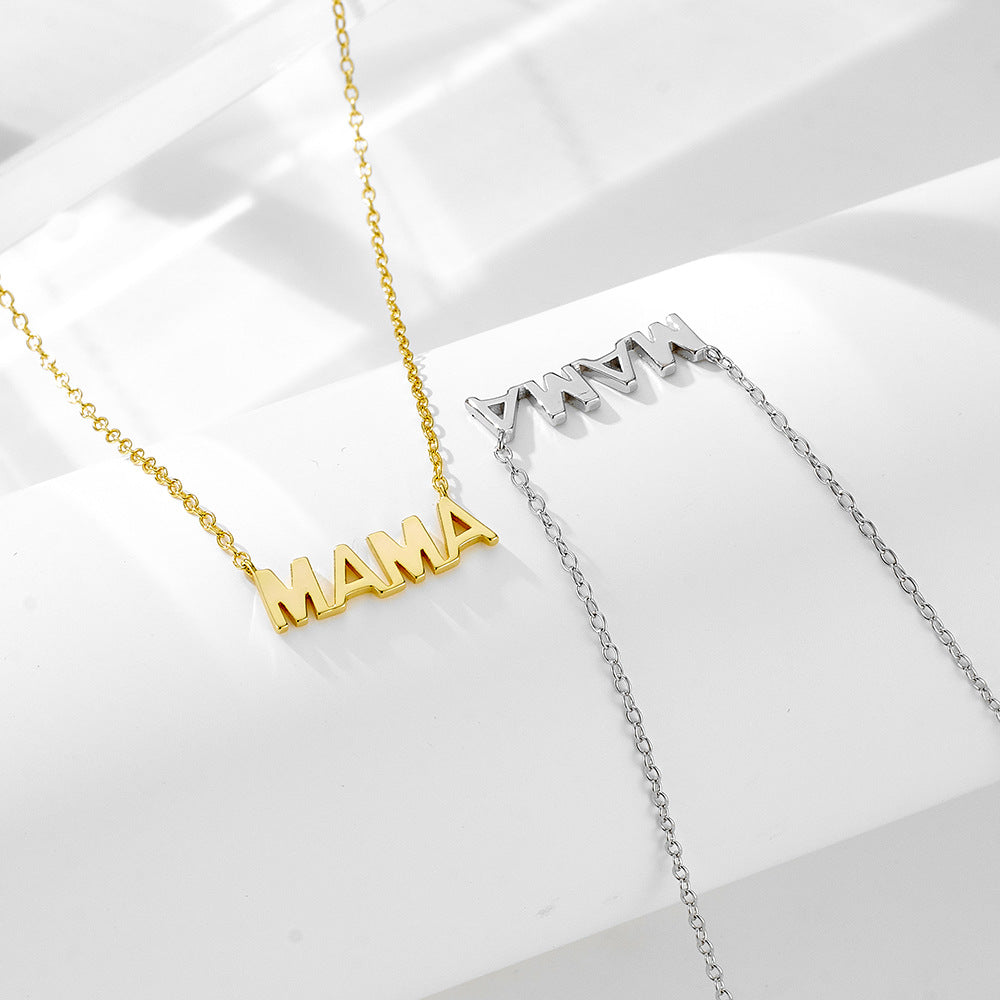 s925 sterling silver electroplated 14K glossy mama letter pendant Mother's Day necklace female ins s