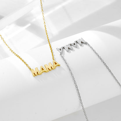 s925 sterling silver electroplated 14K glossy mama letter pendant Mother's Day necklace female ins s