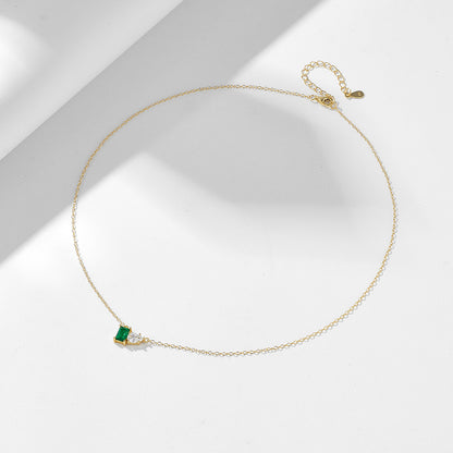 S925 Sterling Silver Inlaid with Emerald Rectangular Water Drop Zircon Necklace for Women European a