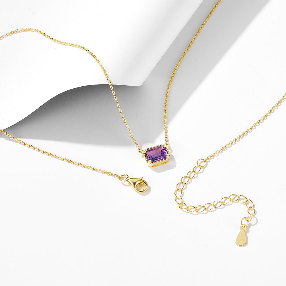 S925 Sterling Silver Natural Amethyst Necklace Women's European and American Simple Light Luxury Ins