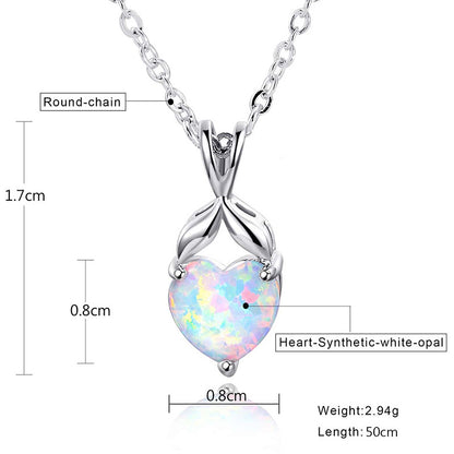 Heart White Fire Opal Bow Pendant Necklace | Wholesale Opal Jewelry | Bo Cheng Jewelry