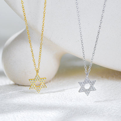 S925 Sterling Silver Diamond Six-Pointed Star Pendant Necklace Women's High-End European and America