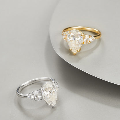 925 Silver Water Drop Pear Shape 2 Ring | Moissanite or CZ