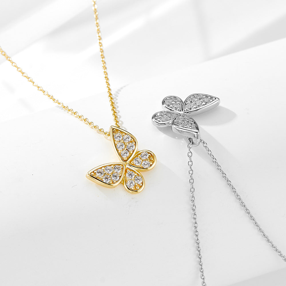 S925 Sterling Silver Diamond Butterfly Necklace Korean Style Sweet Niche Design Light Luxury Ins Hig
