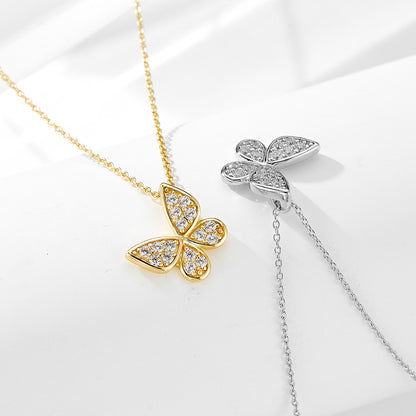 S925 Sterling Silver Diamond Butterfly Necklace Korean Style Sweet Niche Design Light Luxury Ins Hig