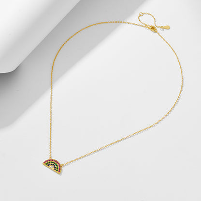 S925 Sterling Silver Geometric Semicircle Rainbow Zircon Necklace Pendant European and American Cros