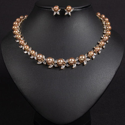 Pearl Shell Necklace Earrings Set 18K Gold Plated Diamond Wholesale