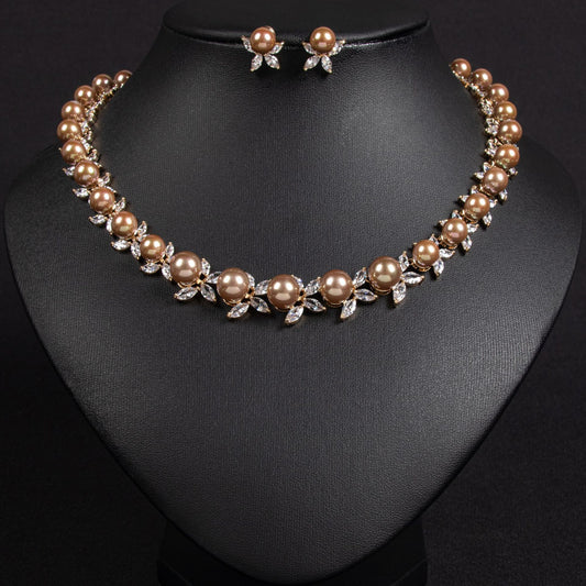 Pearl Shell Necklace Earrings Set 18K Gold Plated Diamond Wholesale