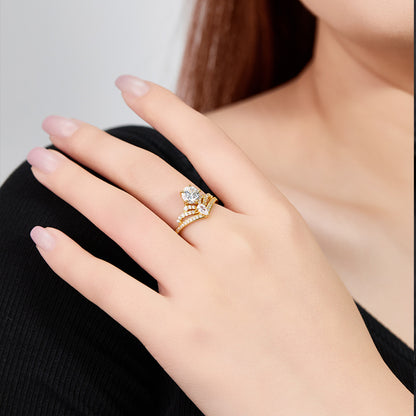 925 Silver Stacked Half Circle Ring | Moissanite or CZ