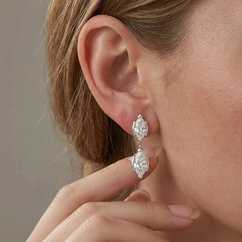 S925 sterling silver rosette tear drop moissanite stud earri | 925 Silver Moissanite Earrings | CZ Options | Wholesale