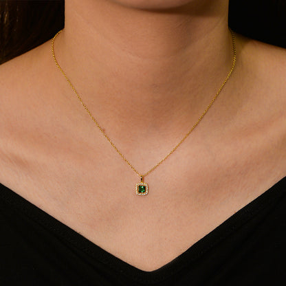 925 Sterling Silver Square Emerald Green CZ Pendant Necklace | Vintage Retro Style | Gold & White | Wholesale | Bo Cheng Jewelry
