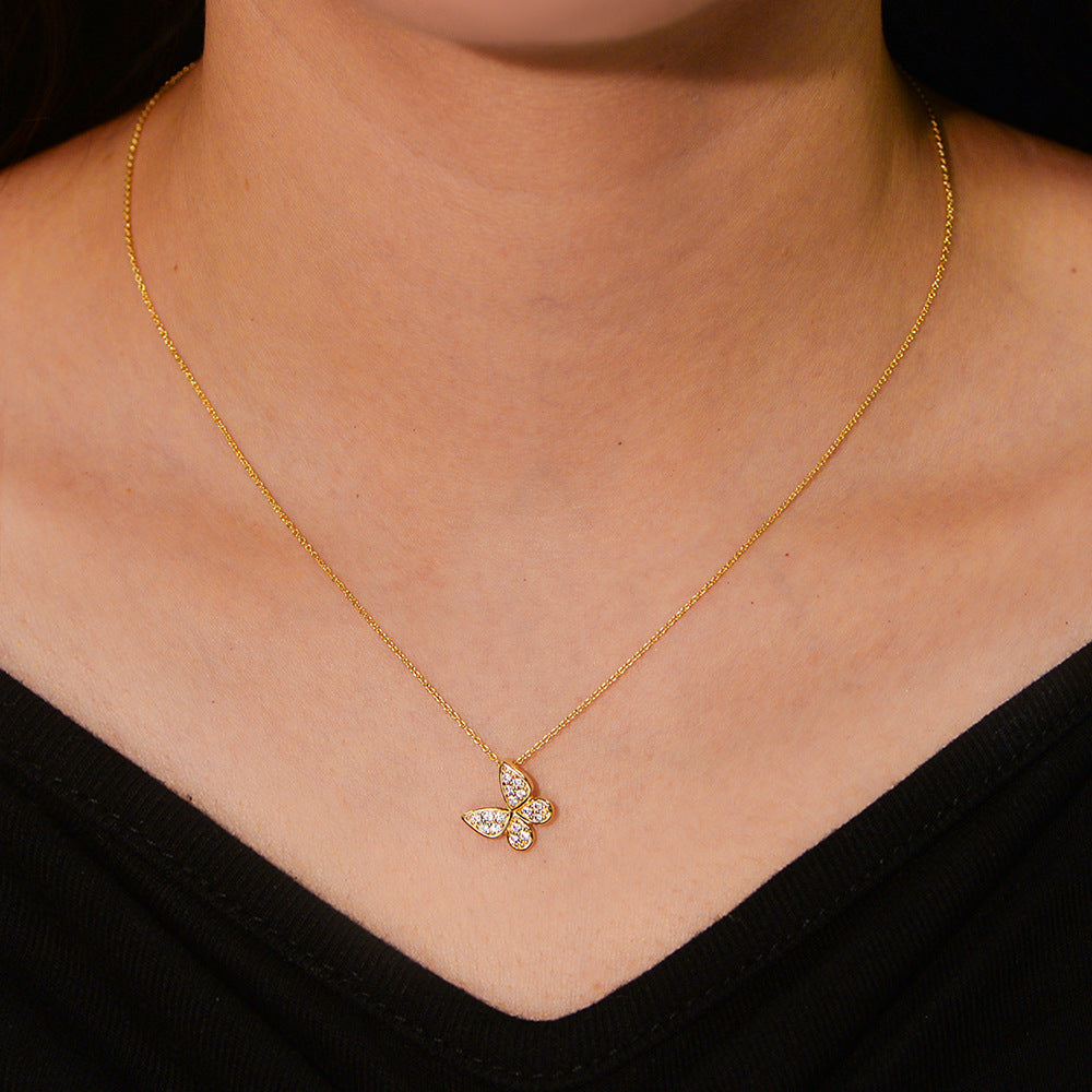 S925 Sterling Silver Diamond Butterfly Necklace Korean Style Sweet Niche Design Light Luxury Ins Hig