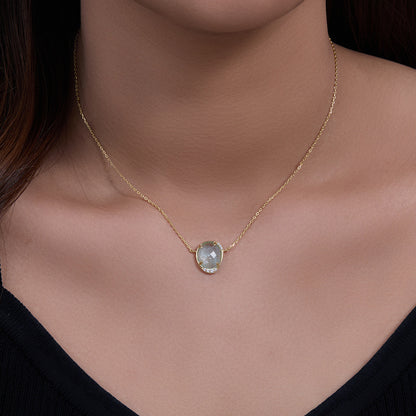 Oval Egg-shaped Natural Haibao Sapphire Pendant Sterling Silver Necklace Women's European and Americ