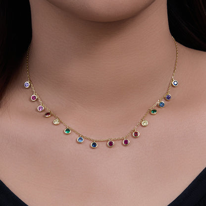 s925 sterling silver colorful round zircon necklace female European and American cross-border colorf