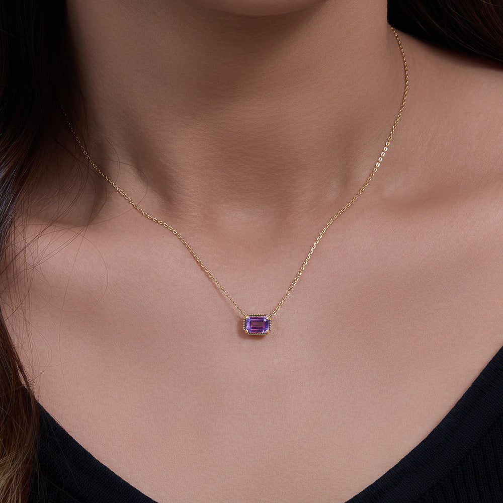 S925 Sterling Silver Natural Amethyst Necklace Women's European and American Simple Light Luxury Ins