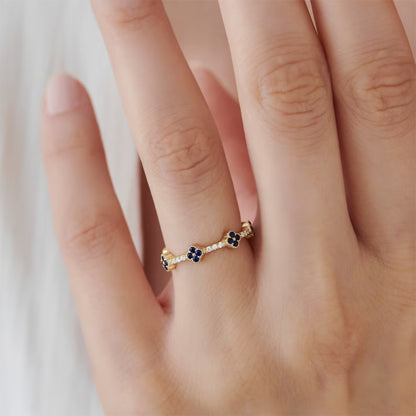 Wholesale 925 Sterling Silver Four-Leaf Clover Zircon Ring Light Luxury Four-Leaf Clover
