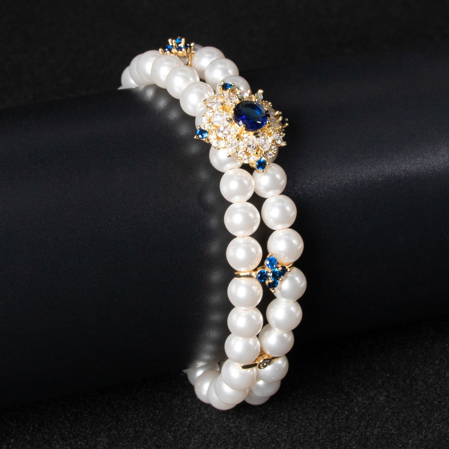 Pearl Beaded Bridal Bracelet Necklace Set Gold Plated View 4