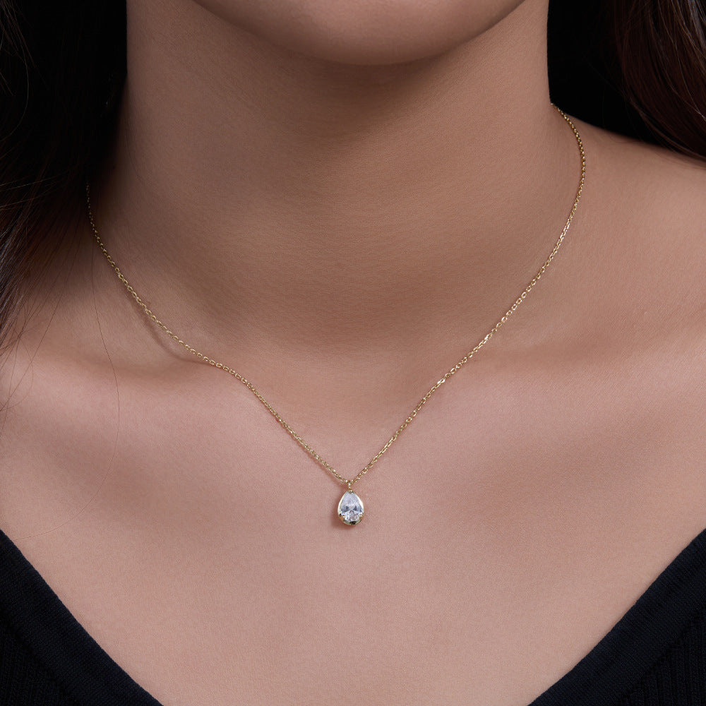 S925 Sterling Silver Water Drop Zircon Necklace Women's Light Luxury ins Niche Design Advanced Sense