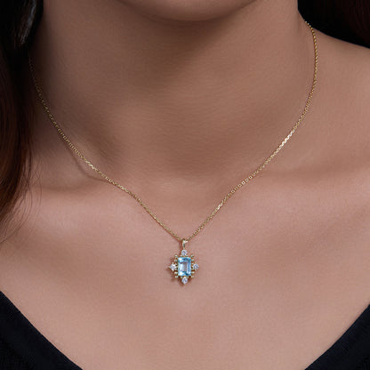 S925 Sterling Silver Accessible Luxury Retro Natural Sky Blue Topaz Necklace Women's Niche Design Eu
