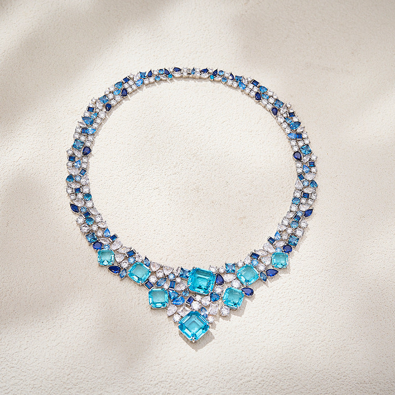 Blue star galaxy statement necklace full view 18K gold plated wholesale