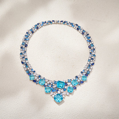 Blue star galaxy statement necklace full view 18K gold plated wholesale