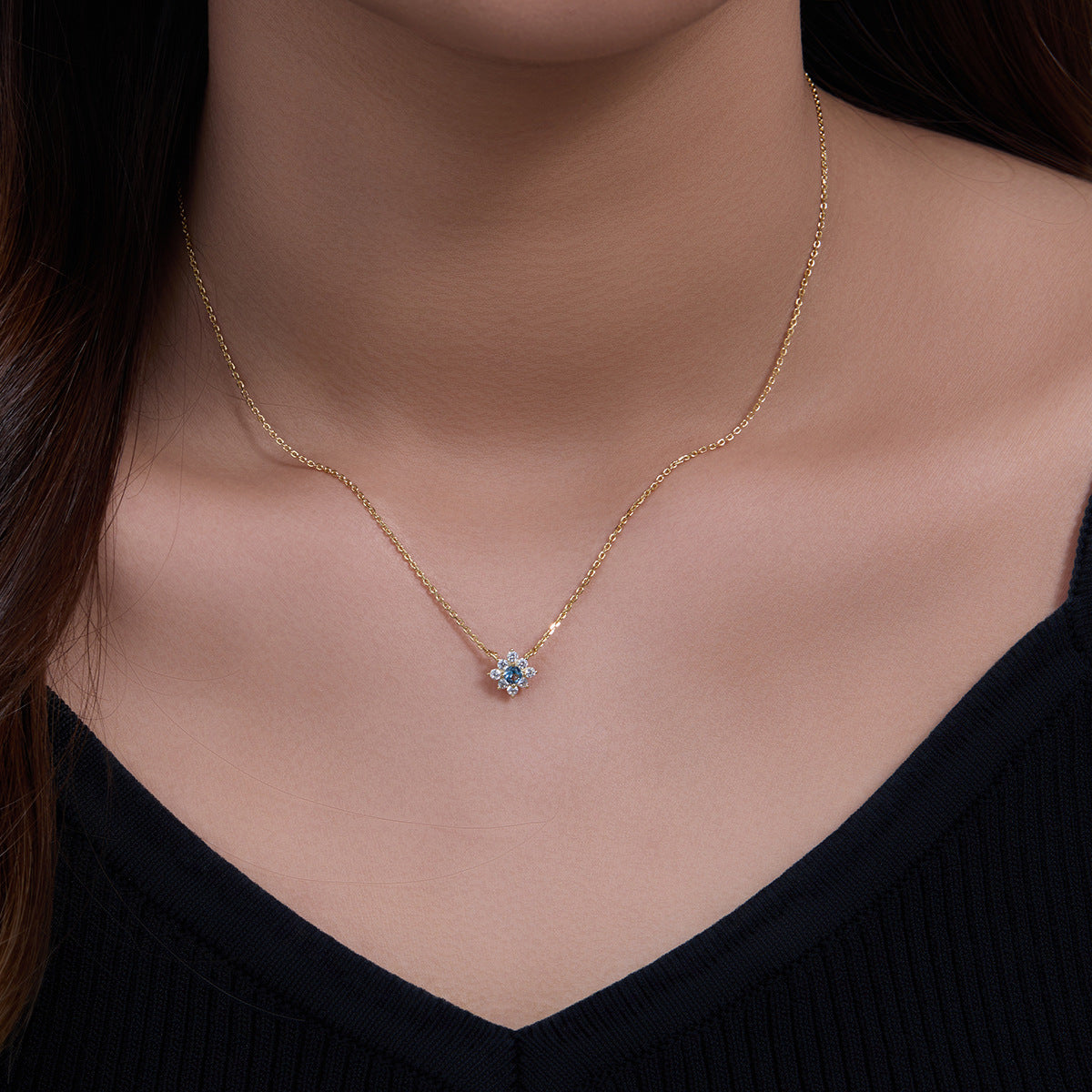 European and American cross-border jewelry small fresh flower diamond pendant necklace female s925 s