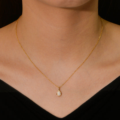 S925 Sterling Silver Geometric Pear-shaped Opal Necklace European and American Light Luxury Ins High
