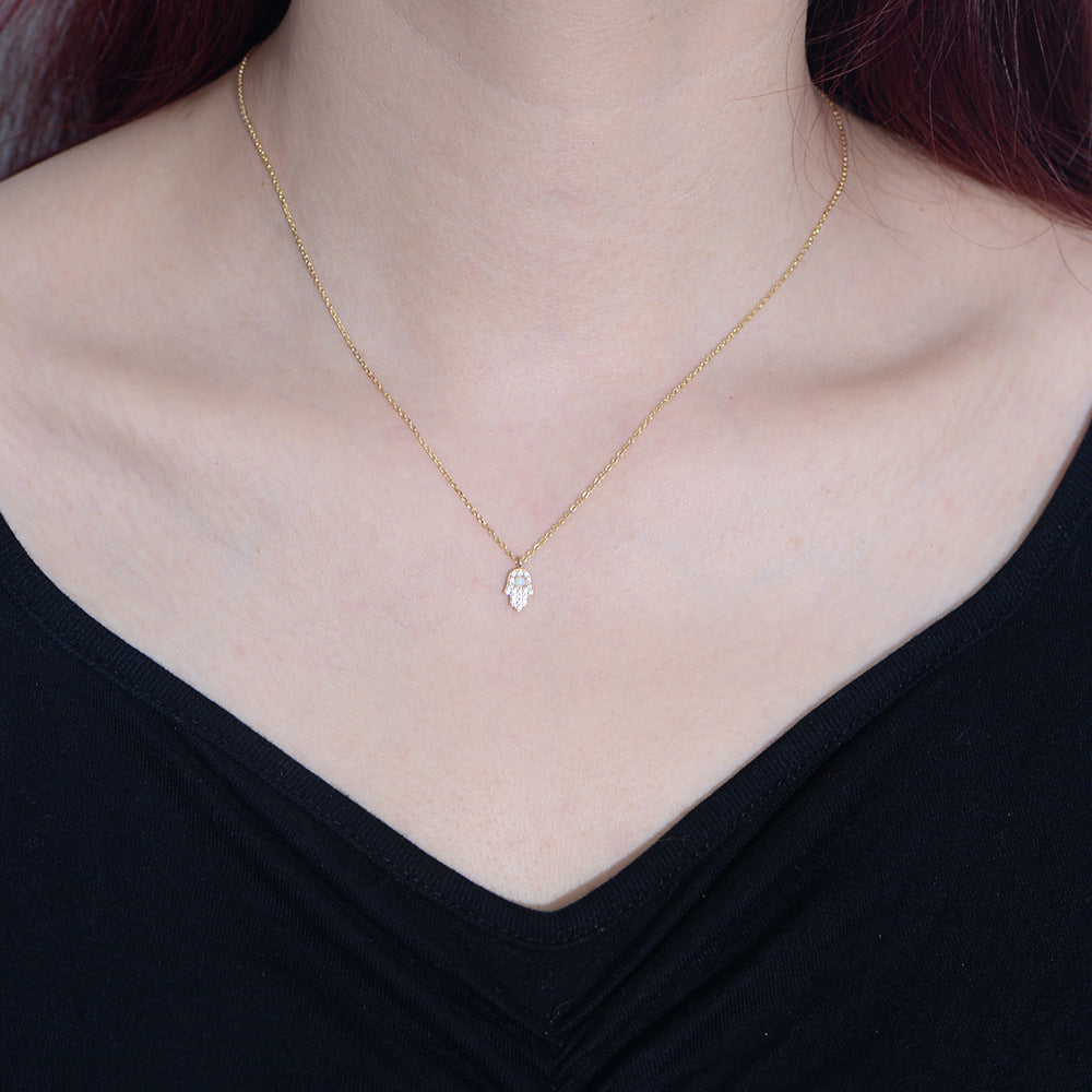925 Sterling Silver European and American Fatima's Hand Necklace Women's Niche Ins Cross-Border Diam