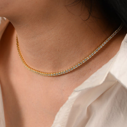 S925 Sterling Silver Gold-Plated Full Diamond Tennis Necklace High Qu.5mm Zircon Single Row Necklace 40cm