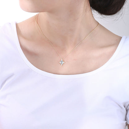 S925 Sterling Silver Bamang Star Pendant Japanese Style Simple Sky Blue Natural Topaz Clavicle Chain