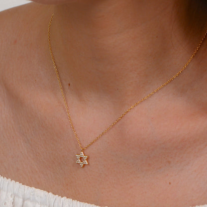S925 Sterling Silver Diamond Six-Pointed Star Pendant Necklace Women's High-End European and America