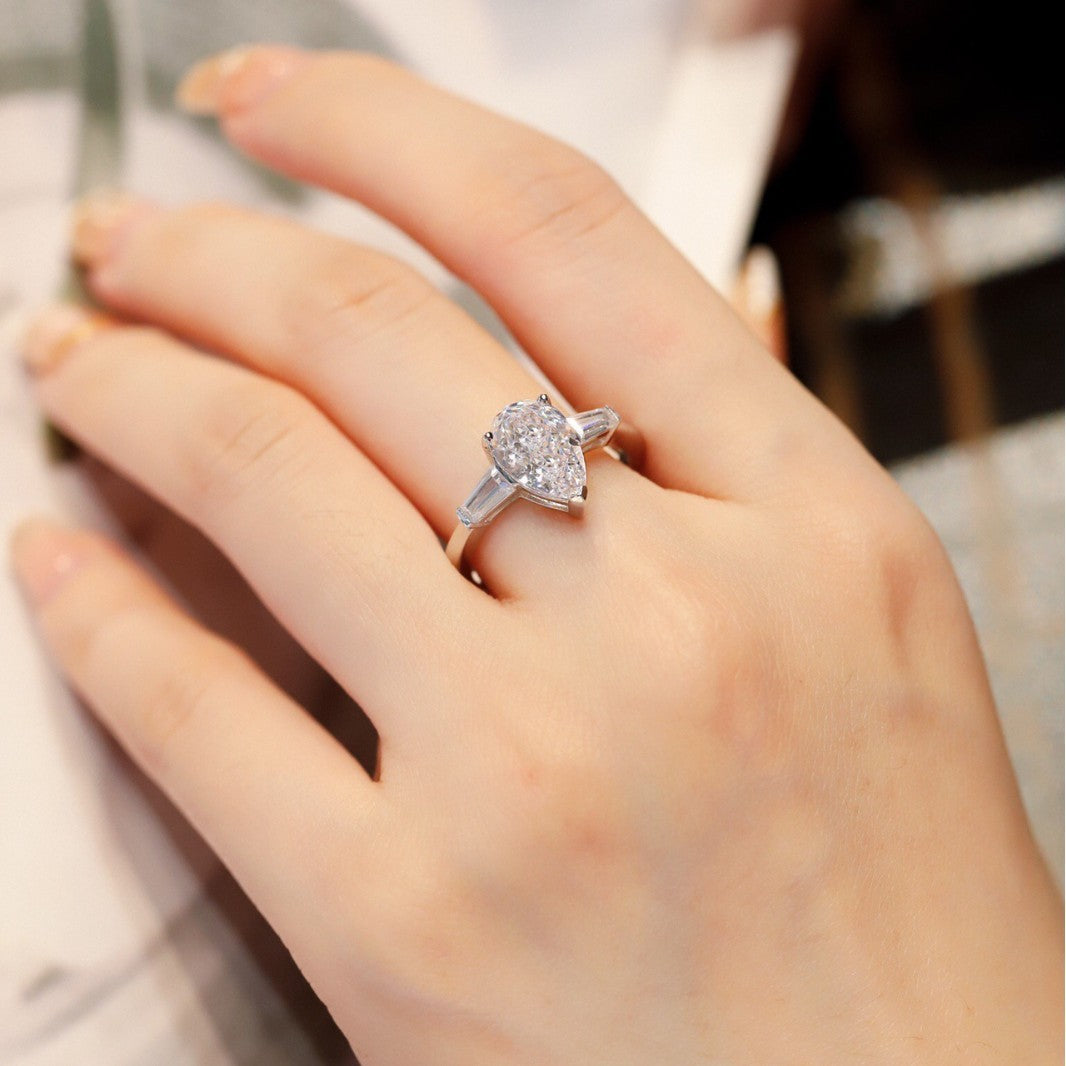 925 Silver Three-Stone Water Drop Ring | Moissanite or CZ