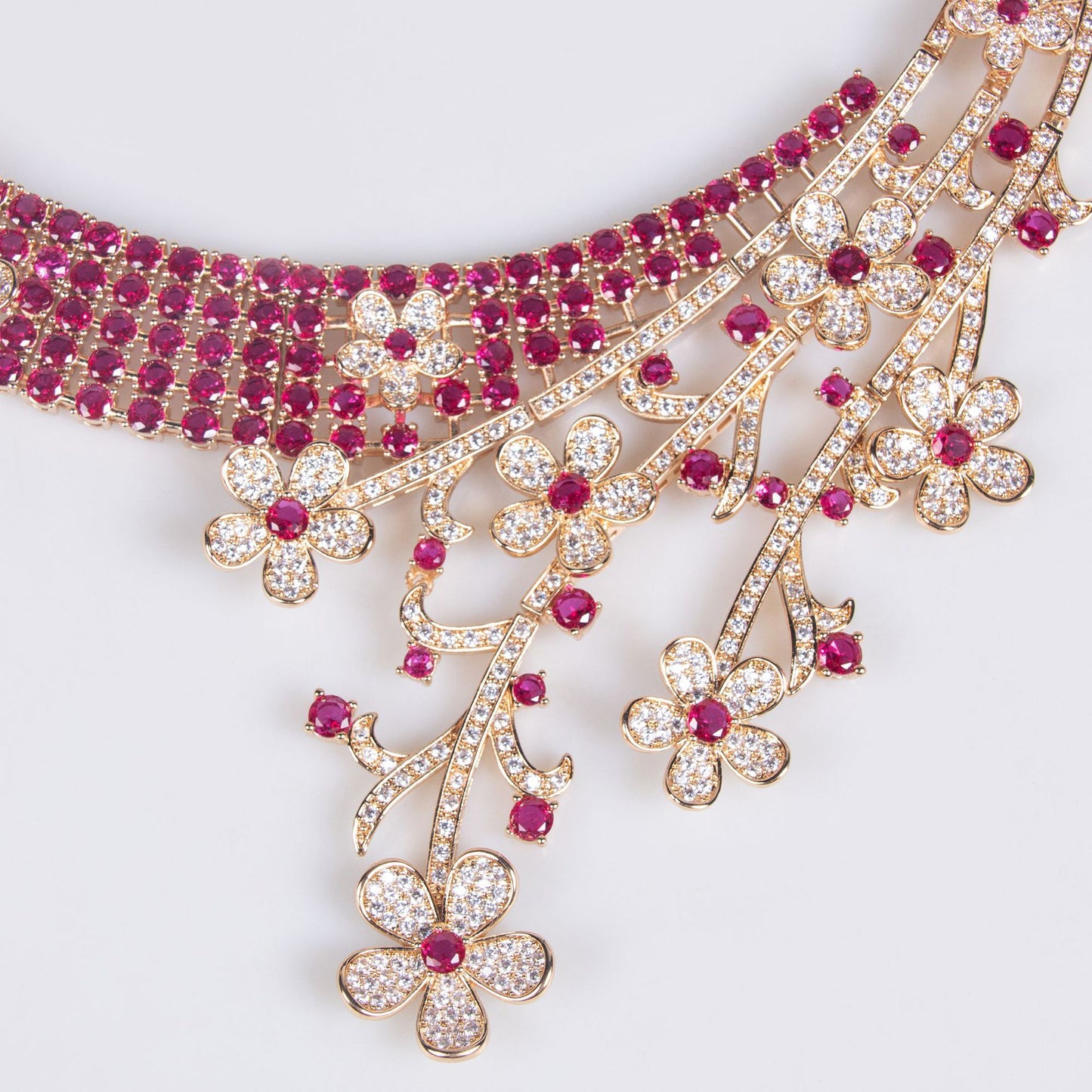 18K Gold Plated Ruby Corundum Necklace Earrings Set Wholesale View 3