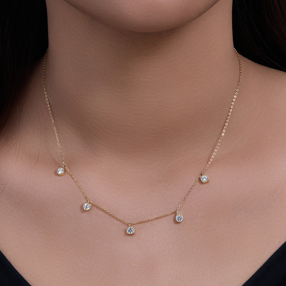 European and American Cross-border Geometric Small Square Zircon Pendant Necklace Women's S925 Sterl